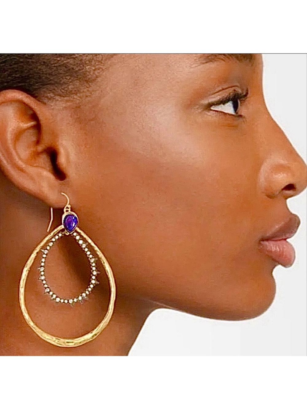 Alexis Bittar Gold Teardrop Earrings with Blue Lapis Stone